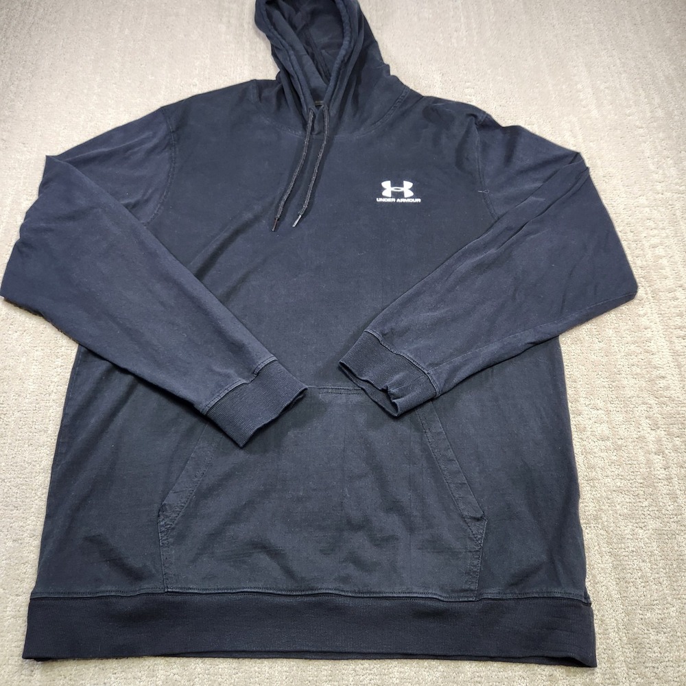 Under Armour Hoodie Men *FITS Large Black Training Terry Cotton (READ